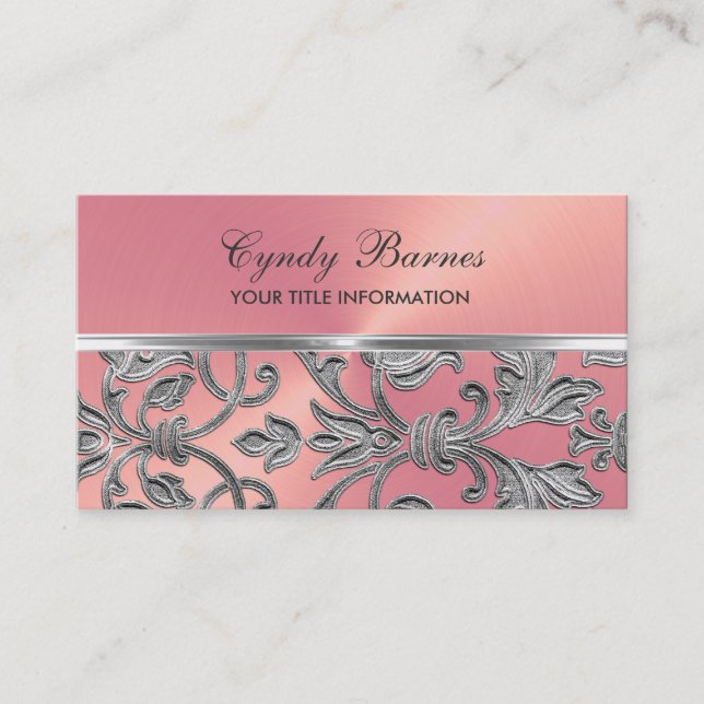 Rosa mit SilberDamaskus-Visitenkarte Visitenkarte (Vorderseite)