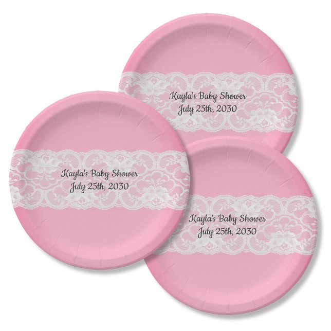 Rosa mit Spitzen-Baby-Dusche Pappteller (Von Creator hochgeladen)