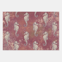 Rosa mit weißem Seepferd Geschenkpapier Set