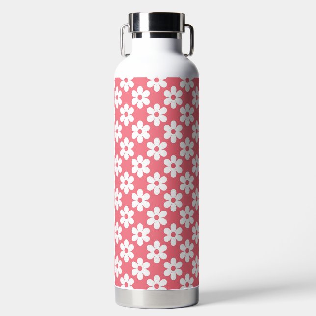 ROSA MIT WEISSEN GÄNSEBLÜMCHEN TRINKFLASCHE (Vorderseite)