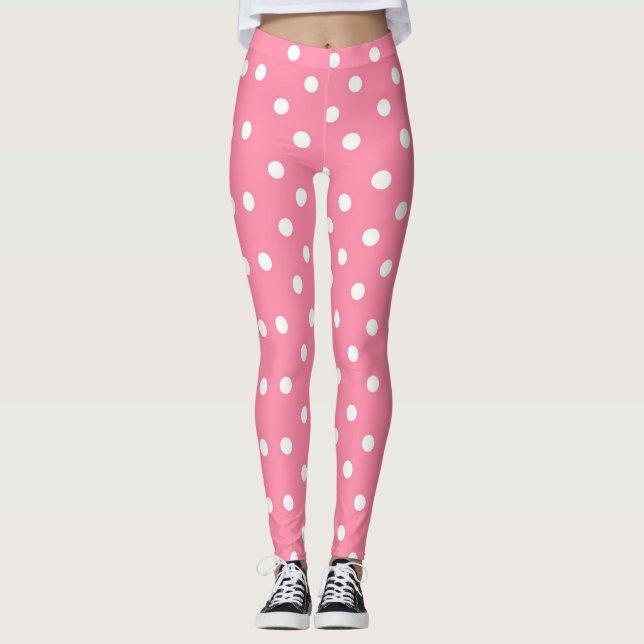 Rosa mit weißen Polka-Punkten Leggings (Vorderseite)