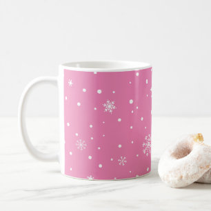 Rosa mit weißen Punkten und Schneeflocken Kaffeetasse