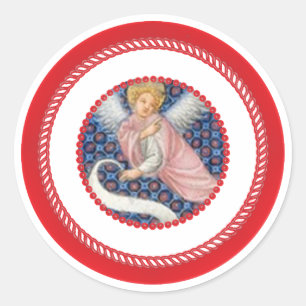 Rosa Mittelalterlicher Engel für Jesse Tree Runder Aufkleber
