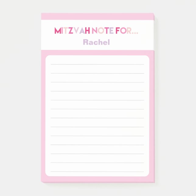 Rosa Mitzvah Hinweis: 4x6 Sticky Pad Post-it Klebezettel (Vorderseite)