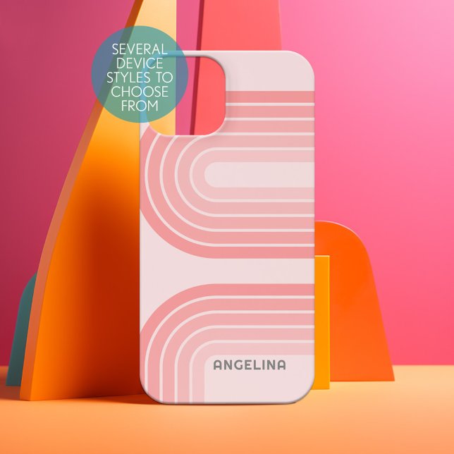 Rosa Mod Retro Strickter Muster Individuelle Name iPhone 15 Hülle (Personalized Phone Case - Choose Your Device and Customize the Design)