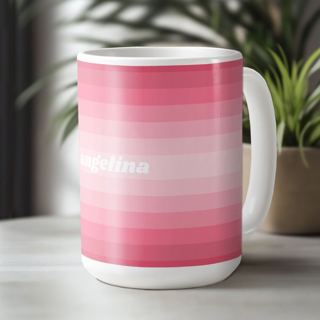 Rosa Mod Retro Strickter Muster Individuelle Name Kaffeetasse (Custom Mug - Personalize with Your Name or Initials)