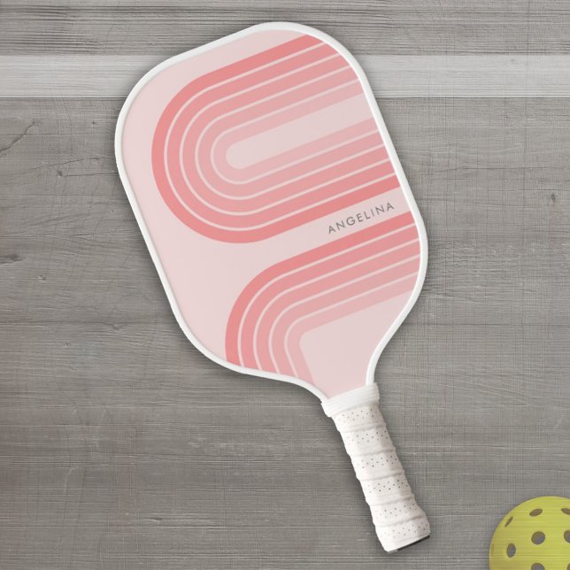 Rosa Mod Retro Strickter Muster Individuelle Name Pickleball Schläger (Von Creator hochgeladen)