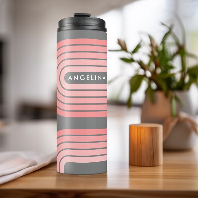 Rosa Mod Retro Strickter Muster Individuelle Name Thermosbecher (Personalized Thermal Tumbler - Add Photos, Text - Customize Completely in the Advanced Design Area)