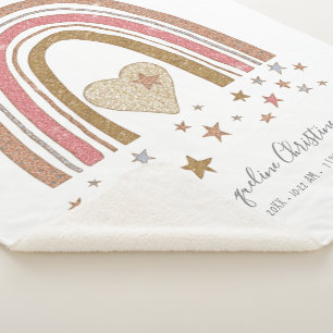 Rosa Modern Glitzer Rainbow Birth Stats Girl Baby Sherpadecke