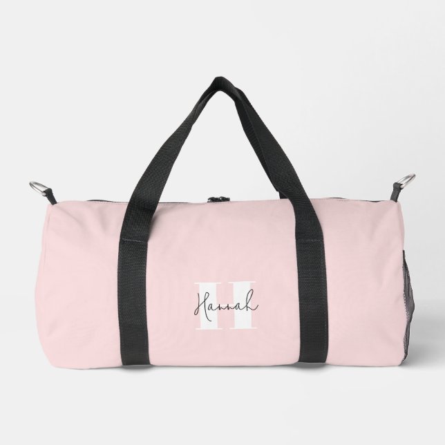 Rosa Modern Minimalistisch Mit Monogramm Duffle Bag (Vorderseite)