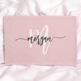 Rosa Modern Script Girl Monogram Name Kissenbezug