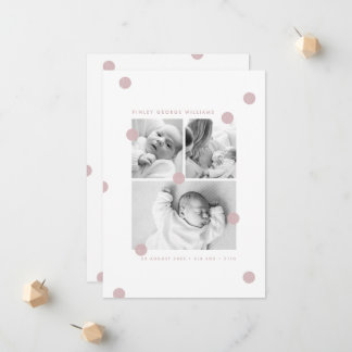 Rosa moderne Babys Foto-Collage Geburtsanzeige Ankündigung