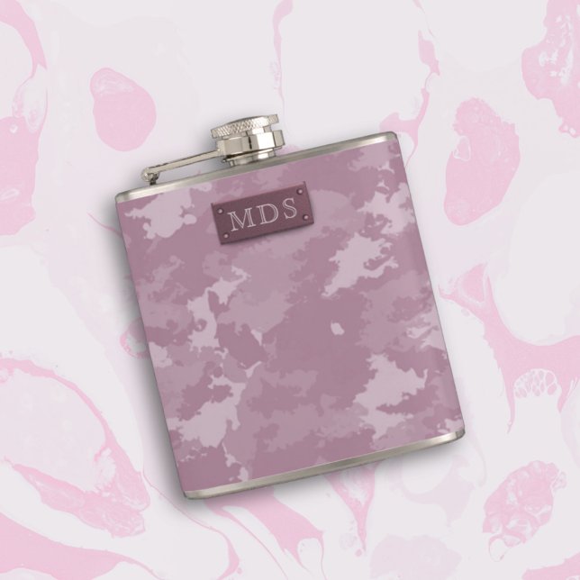 Rosa Moderne Camouflage Camouflage Mit Monogramm F Flachmann (Pink Modern Camo Camouflage Monogrammed Flask with space for your initials)