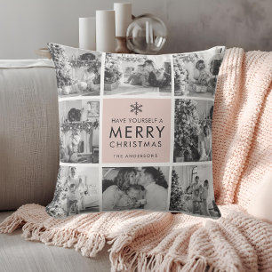 Rosa moderne Collage „Frohe Weihnachten“ Multi-Fot Kissen