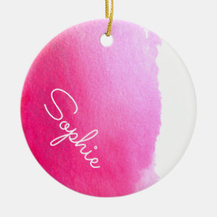 Rosa moderne, einfache Aquarellfarbe Weihnachtsnam Keramik Ornament