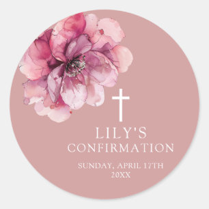 Rosa moderne elegante Wasserfarbe Floral Konfirmat Runder Aufkleber