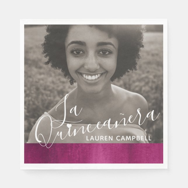 Rosa moderne Kunst La Quinceñera Foto Serviette (Vorderseite)