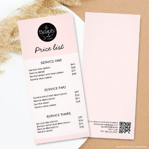 Rosa moderne Logo QR Friseursalon Preisliste Werbekarte
