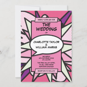 Rosa moderne lustige Designer-Comic-Hochzeitseinla Einladung