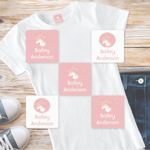 Rosa Moderne magische Einhornkinder Kleidung Etiketten