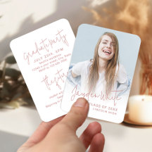 Rosa moderne Mini-Schrift-Foto-Abschluss-Einladung