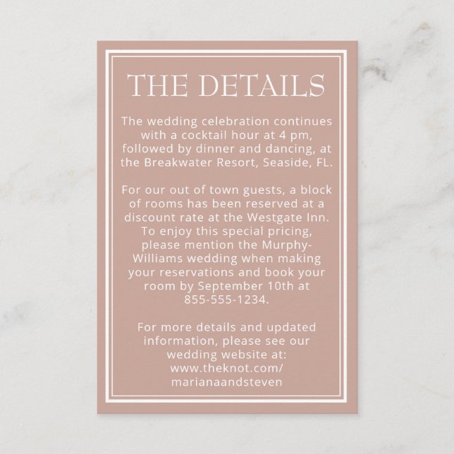 Rosa Moderne Minimalistische Hochzeit Begleitkarte (Vorderseite)