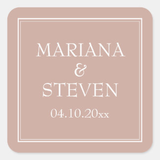 Rosa Moderne Minimalistische Hochzeit Quadratischer Aufkleber