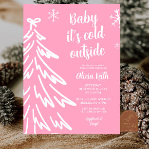 Rosa moderne minimalistische Winter-Baby-Party Einladung