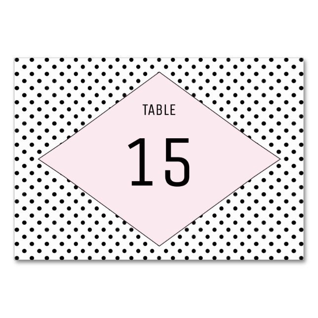 Rosa moderne Polka Dots Table Card Tischnummer (Vorderseite)