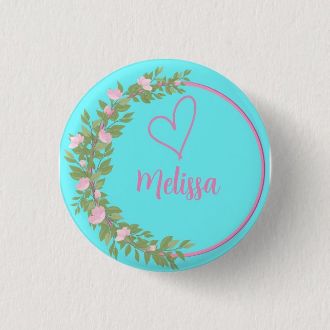 Rosa moderne Schrift girly Monogramm Name  Button (Vorderseite)
