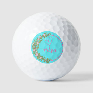 Rosa moderne Schrift girly Monogramm Name Golfball