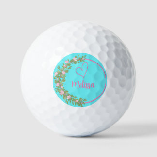 Rosa moderne Schrift girly Monogramm Name Golfball