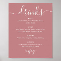 Rosa moderne Schrift Hochzeitsgetränke Bar Menü