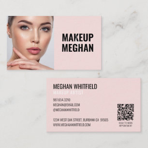 Rosa moderne soziale Icon-QR-Code-Foto-Makeup Visitenkarte