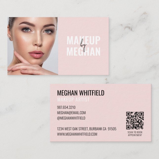 Rosa moderne soziale Icon-QR-Code-Foto-Makeup Visitenkarte (Vorne/Hinten)