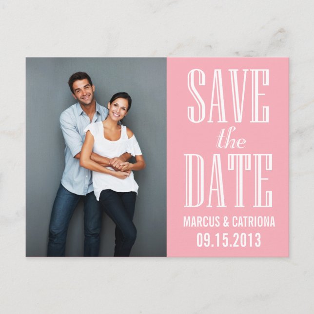 Rosa Moderne Typografie Save the Date Postkarte (Vorderseite)