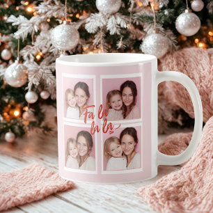 Rosa moderne Weihnachts-Foto-Collage   Fa La La Kaffeetasse