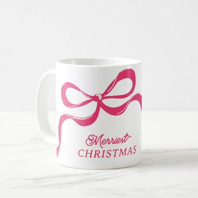 Rosa moderne Weihnachtsklassiker Bögen Feiertage Kaffeetasse (Vorderseite Links)