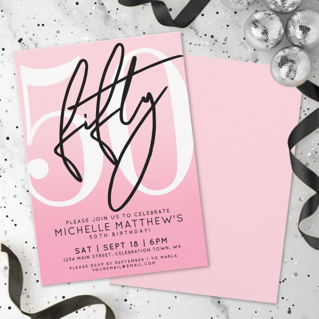 Rosa Moderner 50. Geburtstag Einladung (Pink Modern 50th Birthday Invitation )