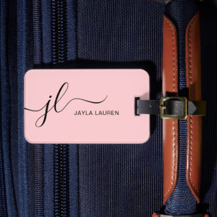 Rosa moderner minimalistischer Monogramm-Schriftzu Gepäckanhänger