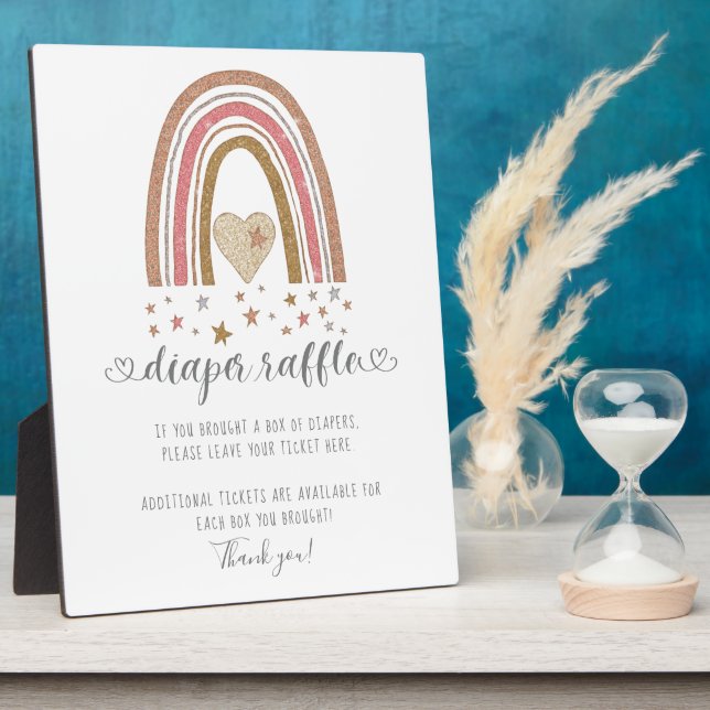 Rosa Moderner Regenbogen Glitzer Stars Windelwinde Fotoplatte (Seite)