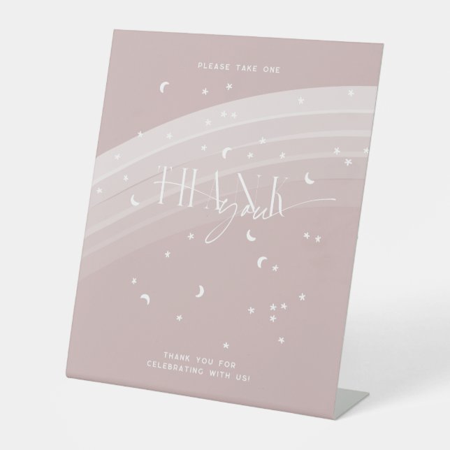 Rosa Moderner Regenbogen und Sterne Weiße Babydusc Sockelschild (Vorderseite)