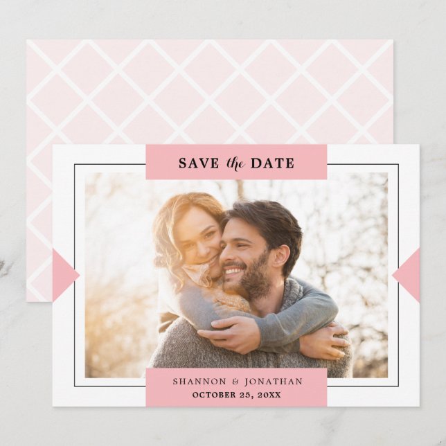 Rosa Modernes einfaches Foto Save the Date (Vorne/Hinten)