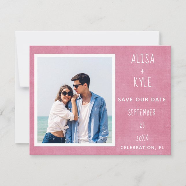 Rosa Modernes Foto Save the Date (Vorderseite)