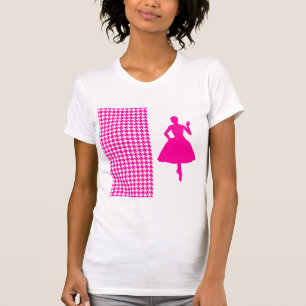 Rosa Modernes Hahnentrittmuster mit Mode-Silhouett T-Shirt