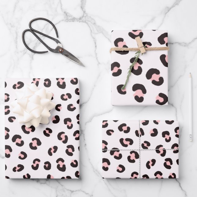 Rosa modernes Leopardenmuster Geschenkpapier Set (Vorderseite)