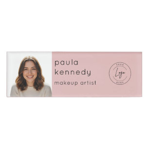 Rosa Modernes Logo Foto Make-up Namenschild
