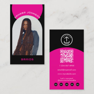 Rosa modernes Make-up-Haar-Bogen-Foto-QR-Code-Logo Visitenkarte