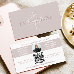 Rosa modernes minimales Monogramm-Schrift-Foto-QR- Visitenkarte