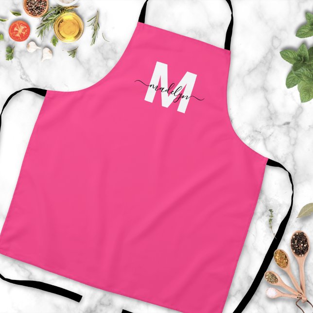 Rosa modernes minimalistisches elegantes Monogramm Schürze (Pink Modern Minimalist Elegant Monogram Apron )